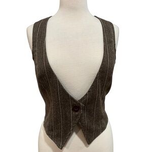 Vntg Mascara Heathered brown Striped button front vest w/tie back sz L